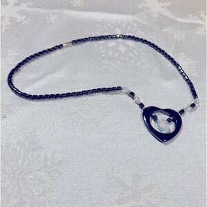 Hematite Crystal Heart Necklace w/ Glass Rhinestones 16” Gorgeous